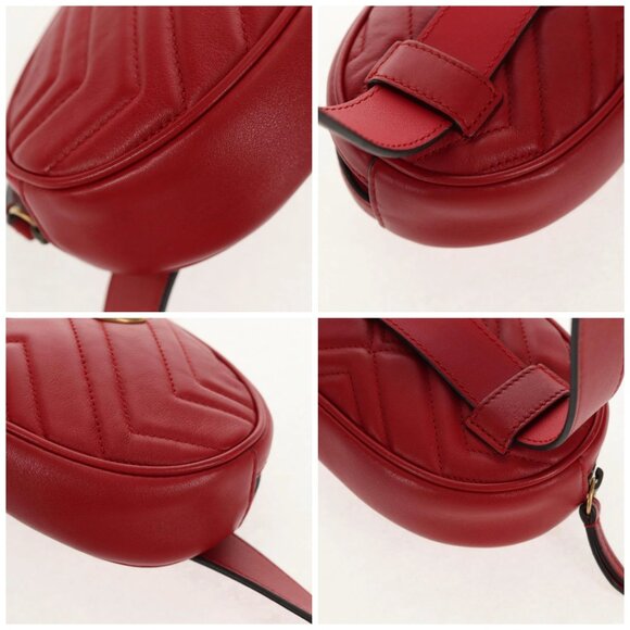 GUCCI GG Marmont Waist Bag Leather Red Gold 476434 Auth 146076V - Picture 14 of 16